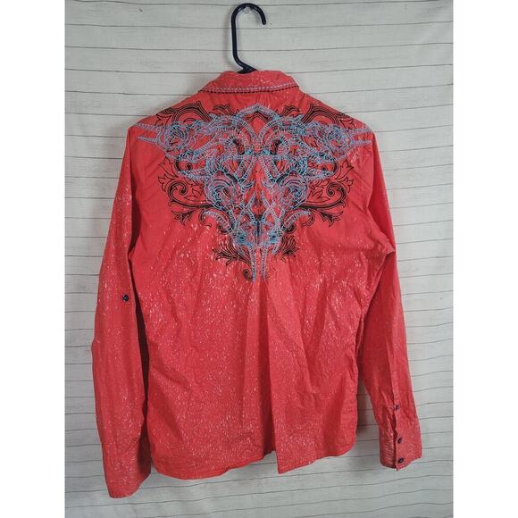 Roar Wild Heart Button Up Shirt in Orange, sz Large - Picture 9 of 15